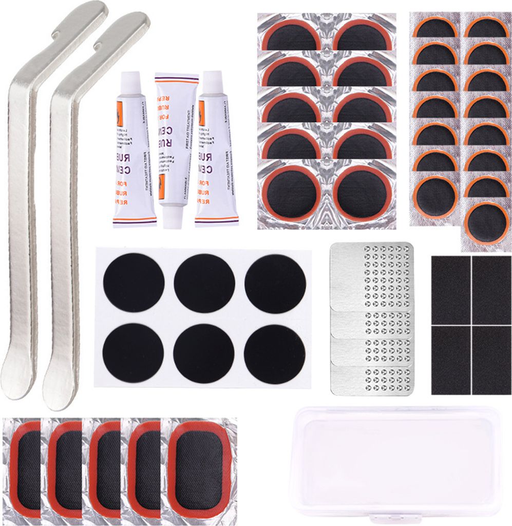Fahrradreifen-Reparaturset mit Aufbewahrungsbox, leichtes, tragbares Brecheisen, Schleifpapier, Fahrradschlauch-Pannenflicken-Set