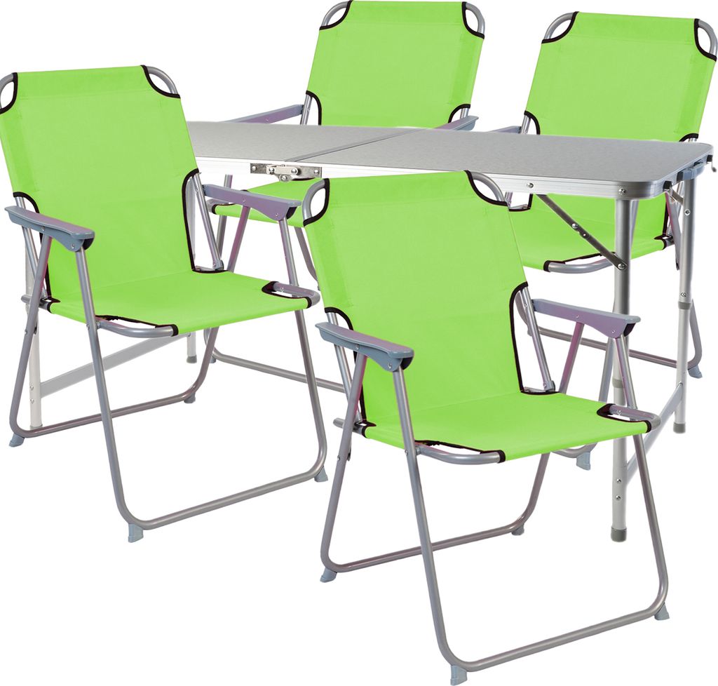 5-teiliges Campingmöbel Set Aluminium Limegrün robust 120x60x58/70cm