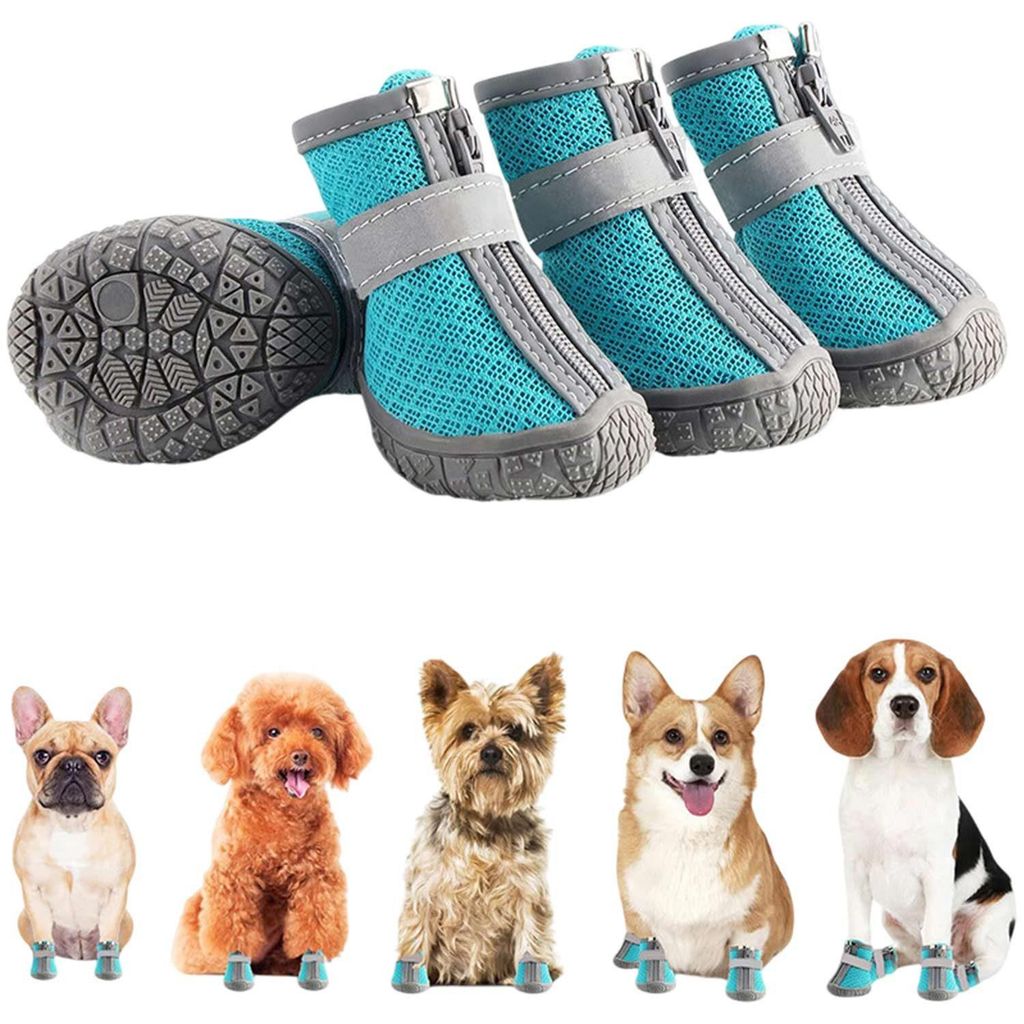 4 Stück Hundeschuhe Pfotenschutz Outdoor Anti-Rutsch Hundestiefel, Blau Größe: Innenweite 5,8 cm