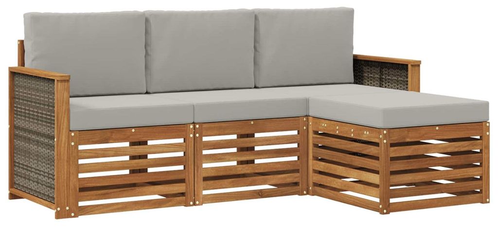 vidaXL Outdoor-Sofagarnitur mit Kissen 4 pcs Natürlich und Hellgrau