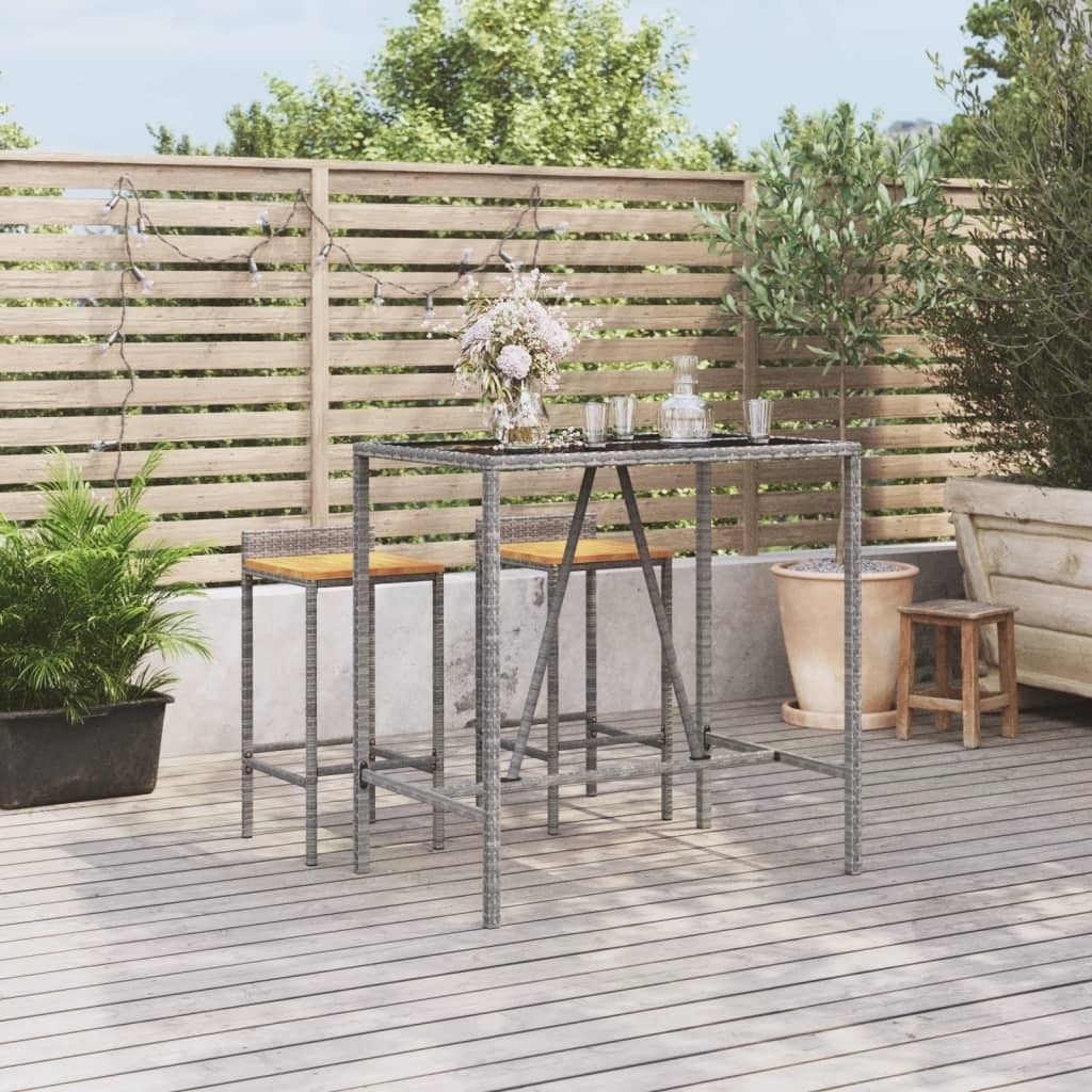 The Living Store Bartisch mit Glasplatte Grau 110x70x110 cm Poly Rattan