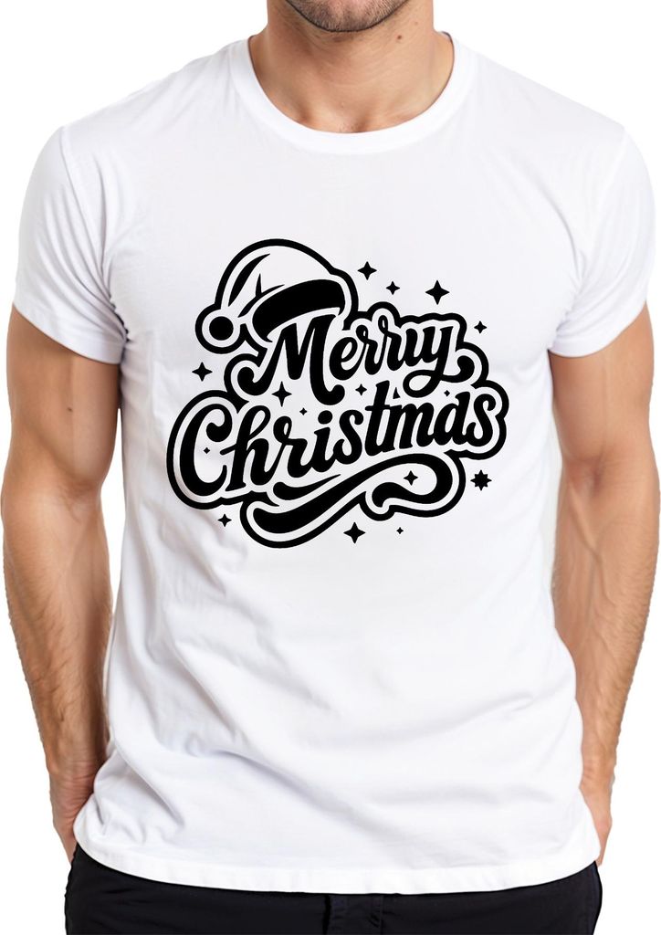 Merry Christmas Santa Hat Sterne Weihnachten Geschenk Vintage Herren T-Shirt, Weiß, 3XL
