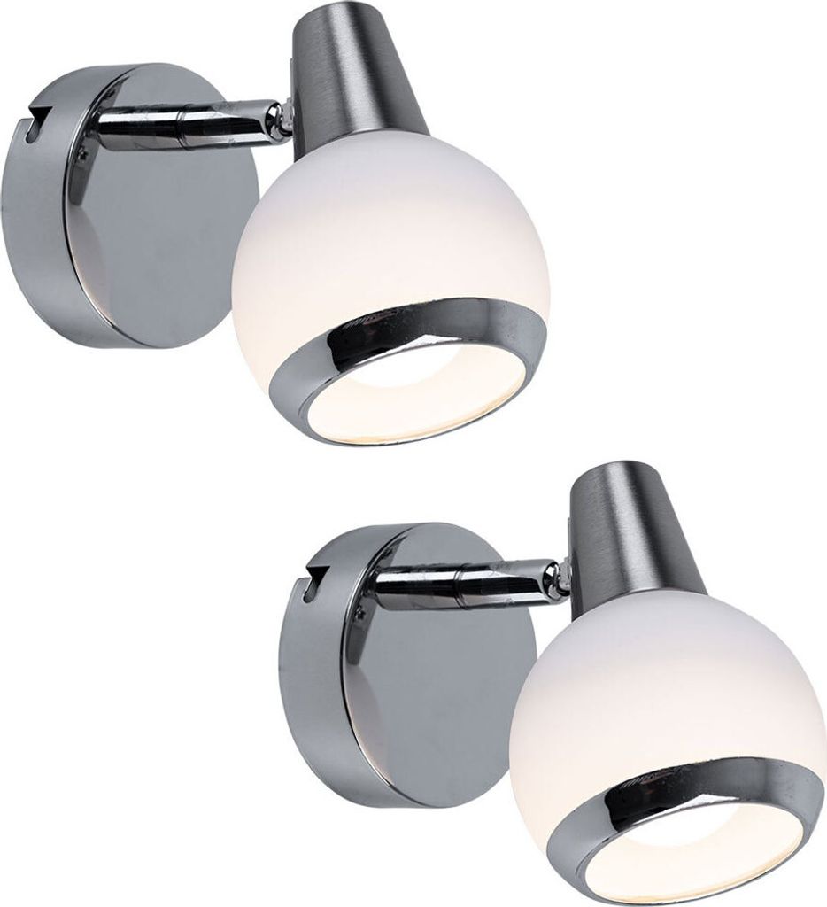 2x LED Wandleuchte, Chrom, Glas opal, beweglich, H 11,5 cm