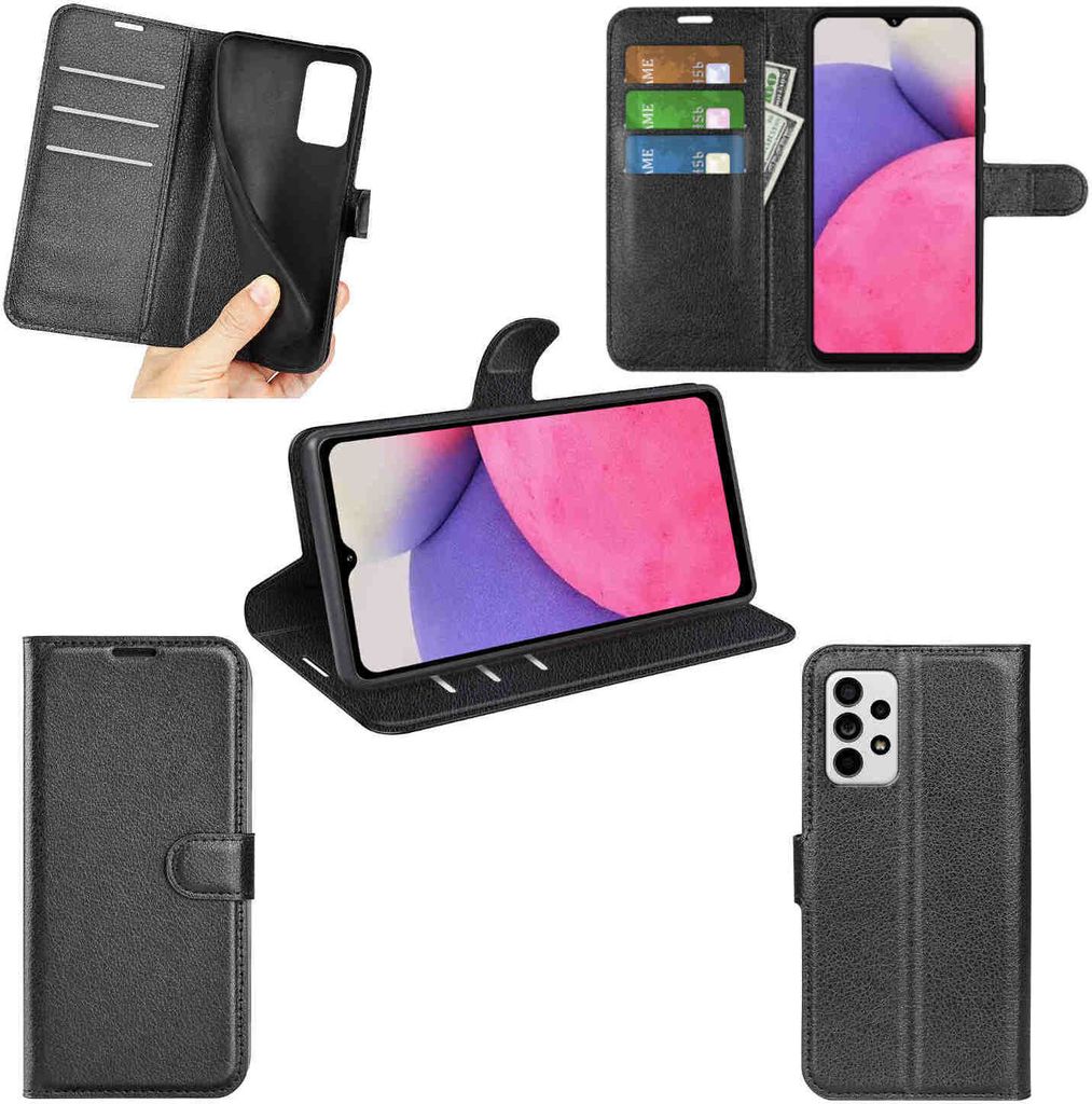 Für Samsung Galaxy A33 5G Handy Tasche Schwarz Etuis Kunst-Leder Cover Hülle Neu