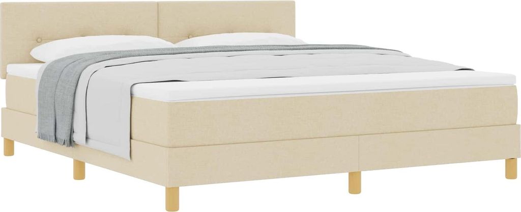 Boxspringbett mit Kissen mit Kopfteil Creme 180 x 200 cm Stoff