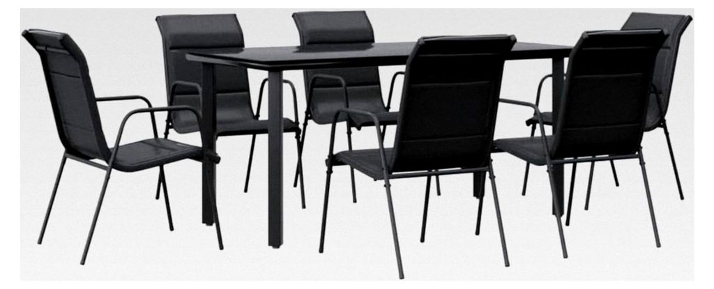 Garten Essgruppe 7-teilig, Gartenmöbel Set mit Tisch und 6 Stühlen, Sitzgruppe für Garten und Terrasse, Gartengarnitur in Schwarz