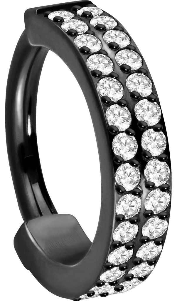 Ohrpiercing, Nasenpiercing, Septum Piercing Titan Segmentring Clicker ZWEI EINGEFASSTE KRISTALLREIHEN Schwarz Innendurchmesser: 10 mm