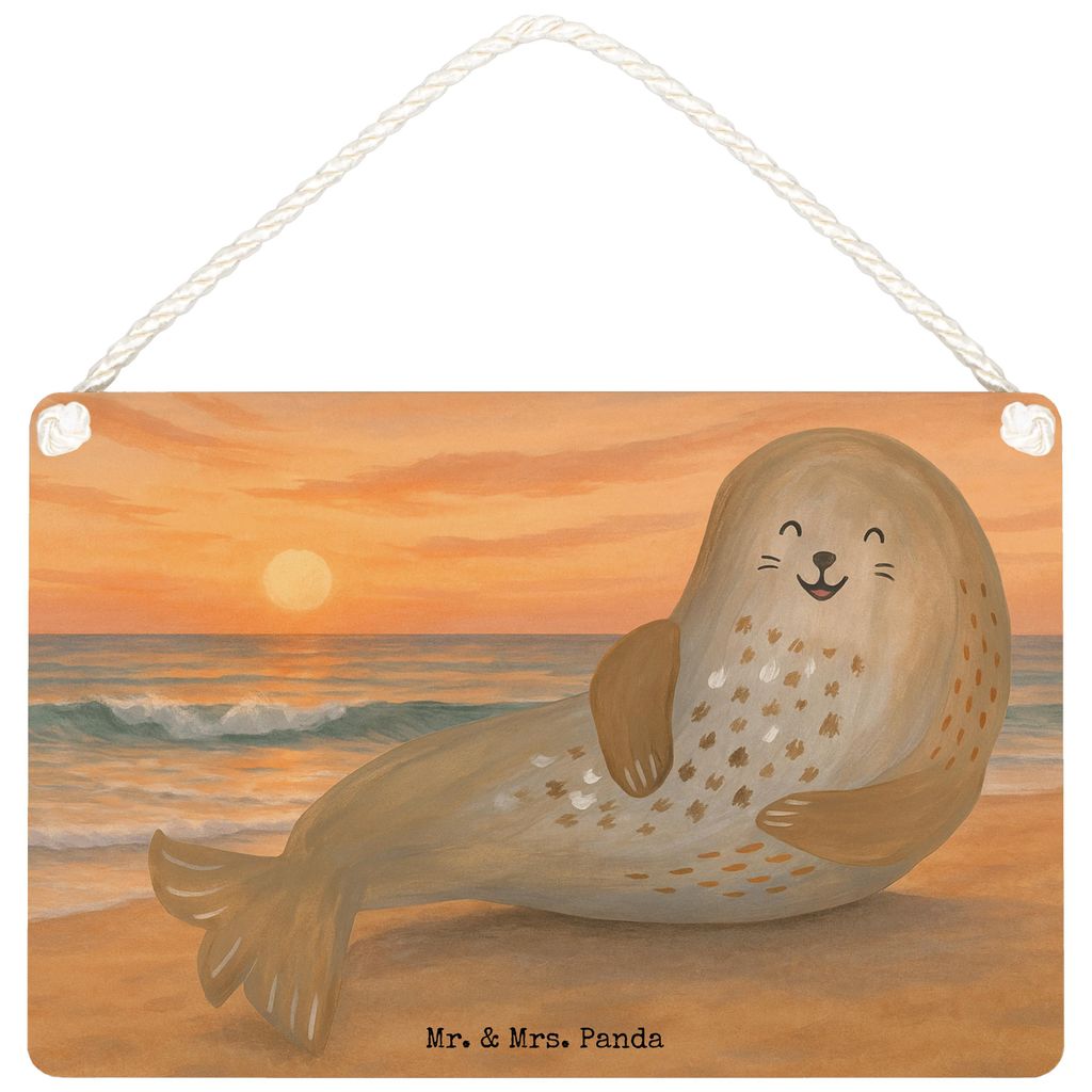 Mr. & Mrs. Panda Schild Robbe Lachen Design DIN A5 - Weiß - Geschenk, Ostsee, Holzschild, kleine aufmerksamkeit, Wandbild Holz, Türschild, Seehun...