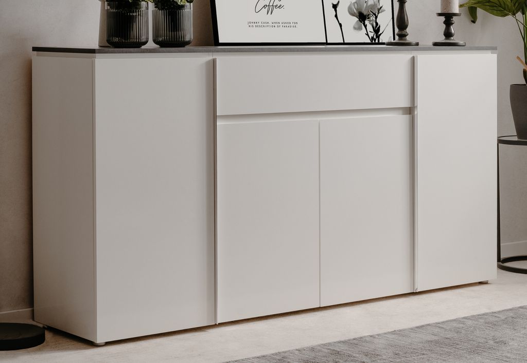Sideboard "Briec" in weiß Glanz und Matera grau Kommode 178 cm