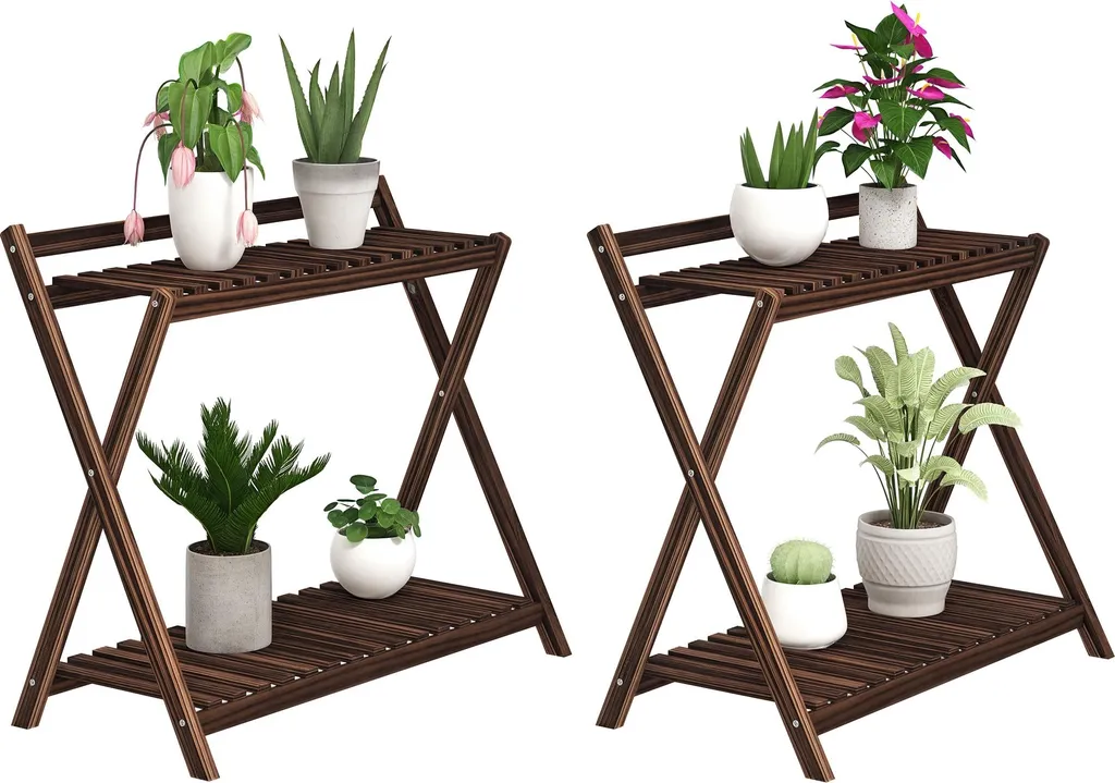 Étagère à fleurs escalier 2 niveaux support plantes bois marron x2