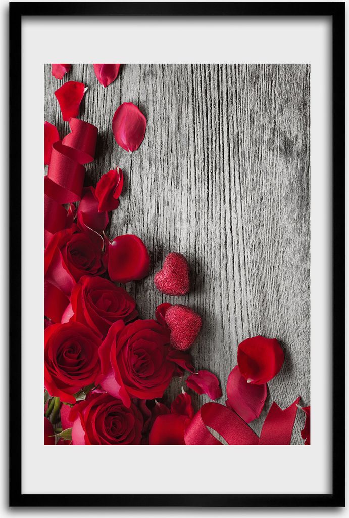 Bild - Bilderrahmen - 40 cm x 60 cm - MDF - Rahmen - Wandkunst - Rote Rosen