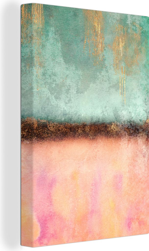 OneMillionCanvasses - Leinwandbilder - 90x140 cm, Gold - Farbe - Abstrakt - Grün - Rosa, Wandbilder Kunstdruck Wanddekoration - Foto auf Leinwan...