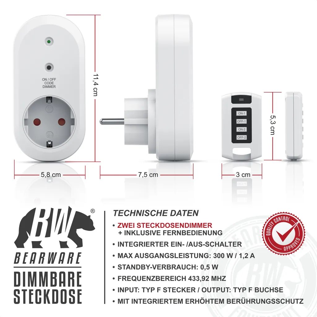 Bearware Set de 2 Prises de Courant à Intensité Variable avec Télécommande - 2
