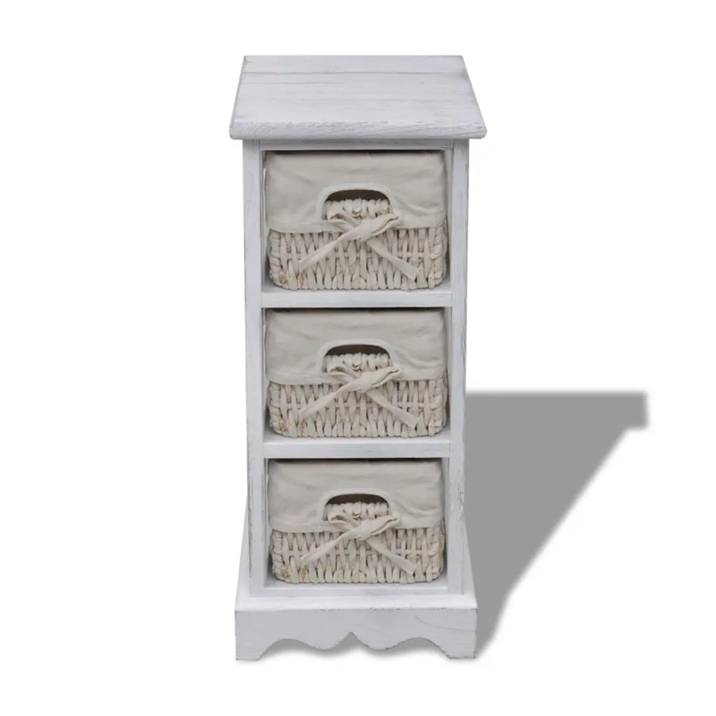 Chiffonnier en bois blanc et ses 3 paniers de rangement tressés chic