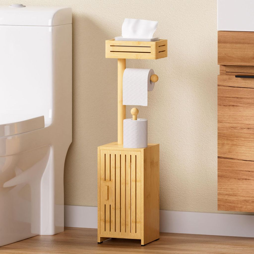 Toilettenpapierhalter Bambus Badezimmerschrank Schmaler Produktbild 