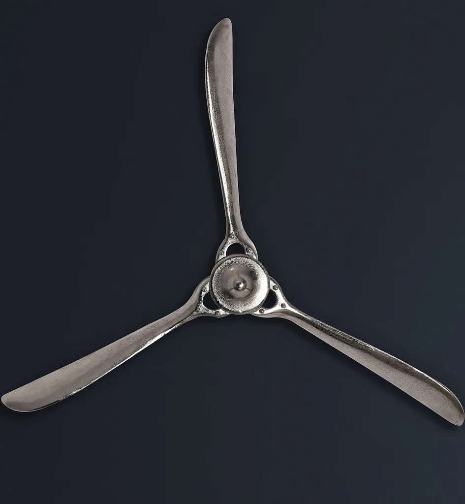 Hélice Murale Grande Taille 85cm en Aluminium Poli Argent Style Avion