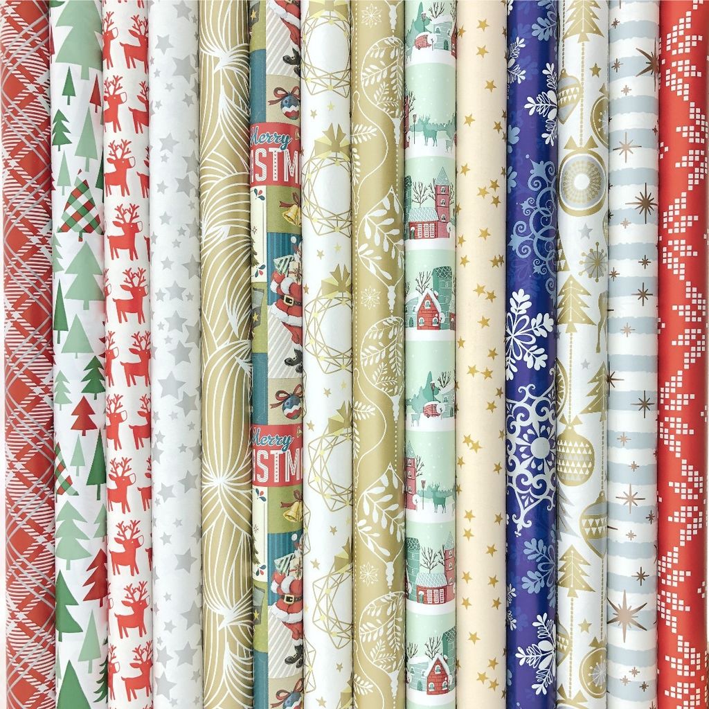 Präsenta Geschenkpapier – Sortiment r Weihnachtspapier – 200 x 70 cm – 7 Rollen