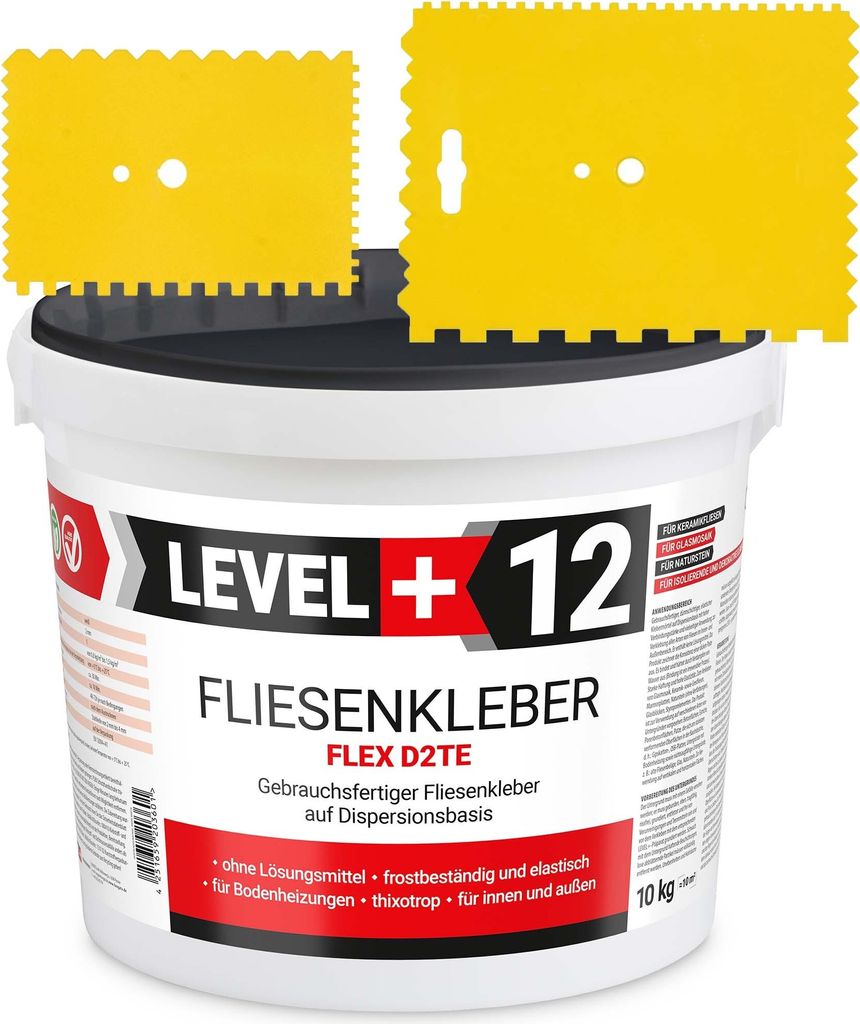 SET Dispersionkleber 10kg Fertig Fliesenkleber Flex + 2St. Zahnspachtel RM12