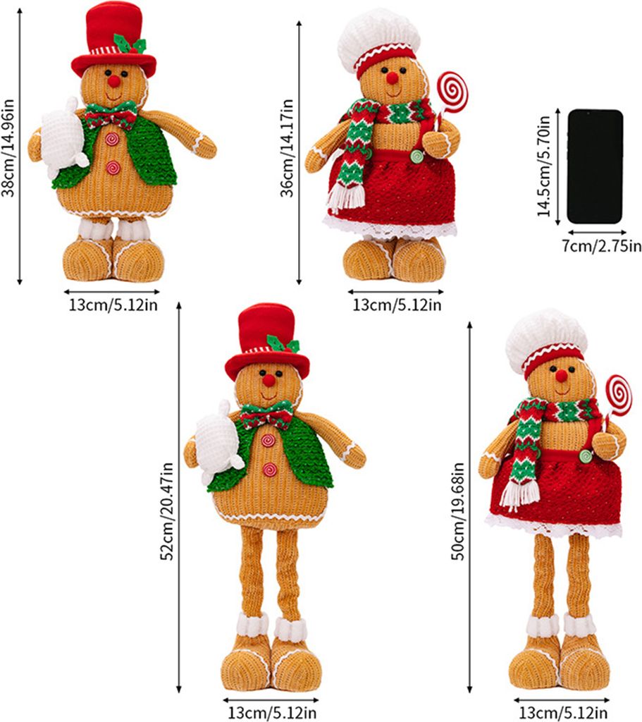 Weihnachten Lebkuchenmann Plüschpuppe Teleskopbein Junge Mädchen Lebkuchenpuppe Weiches gefülltes Kissen für Weihnachtsbaum Party Dekor