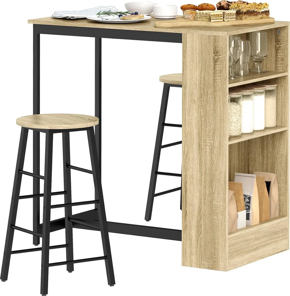 Table de Bar Aosom avec 2 Tabourets et Repose-pieds en Acier et Chêne