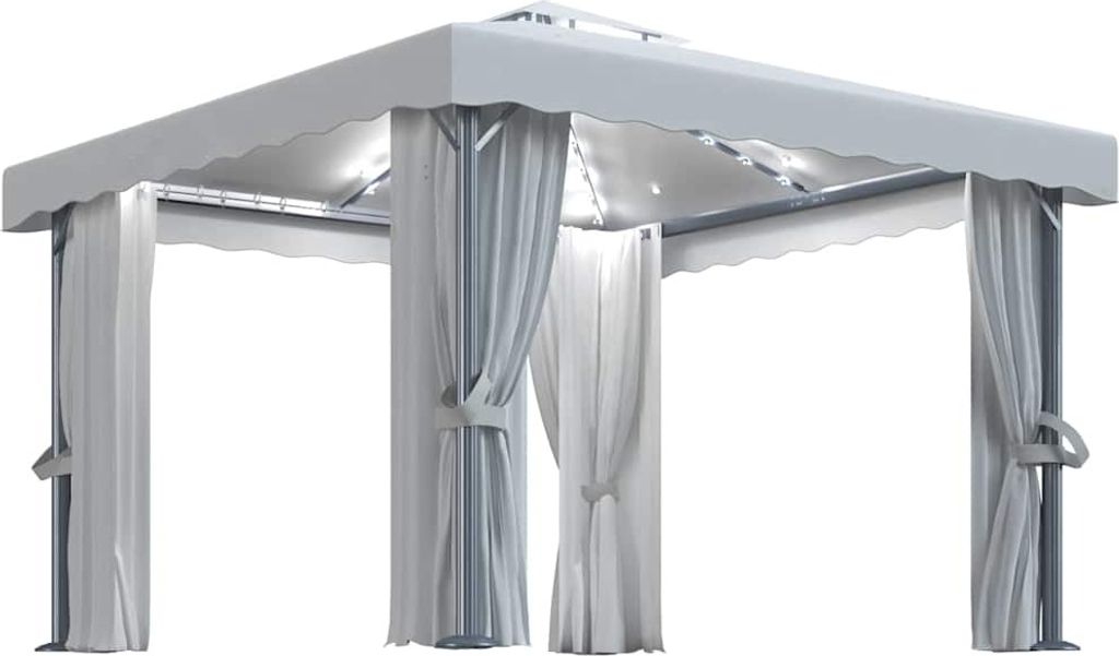 vidaXL Pavillon mit Vorhängen & LED-Lichterkette 3x3 m Cremeweiß