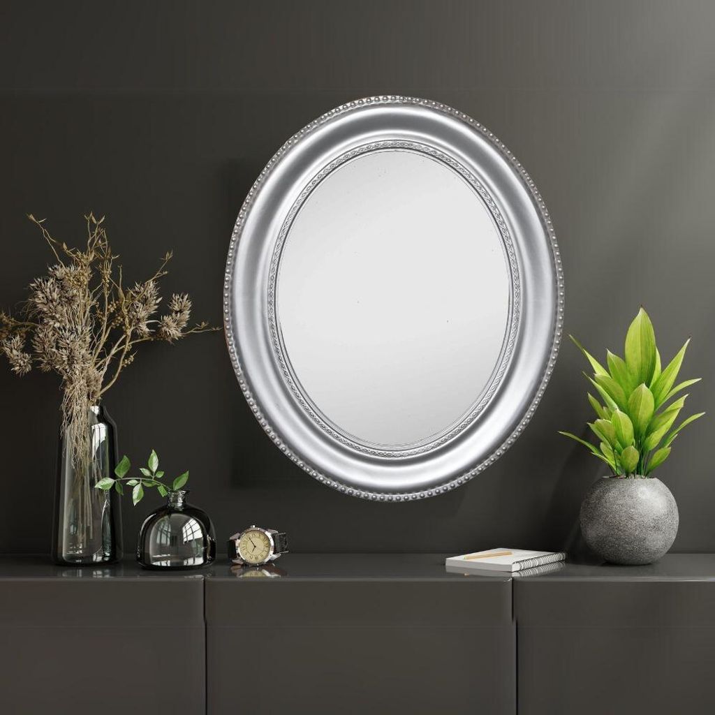 Romantischer Spiegel NERINA 60x50cm antik-silber oval Produktbild 