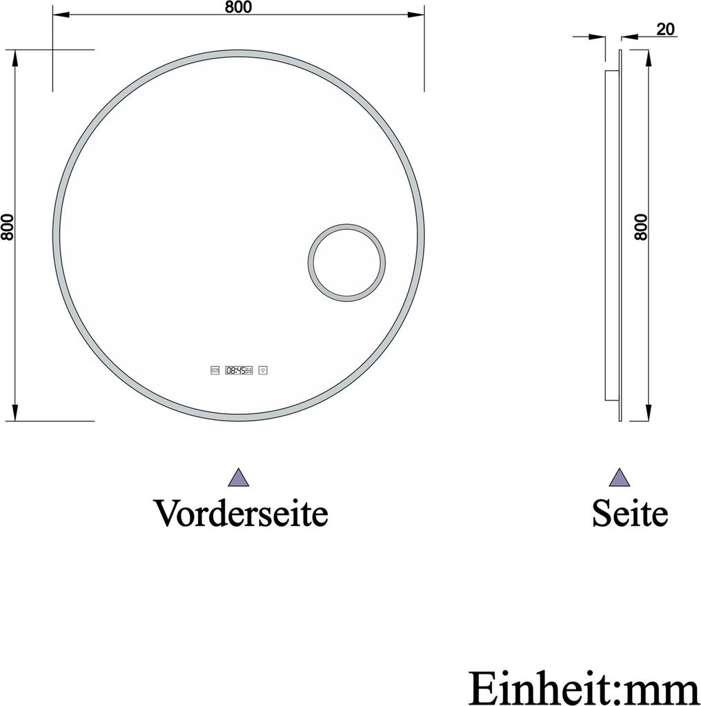 Runder LED Badspiegel 80cm mit Kosmetikspiegel 3-Fach Produktbild 11