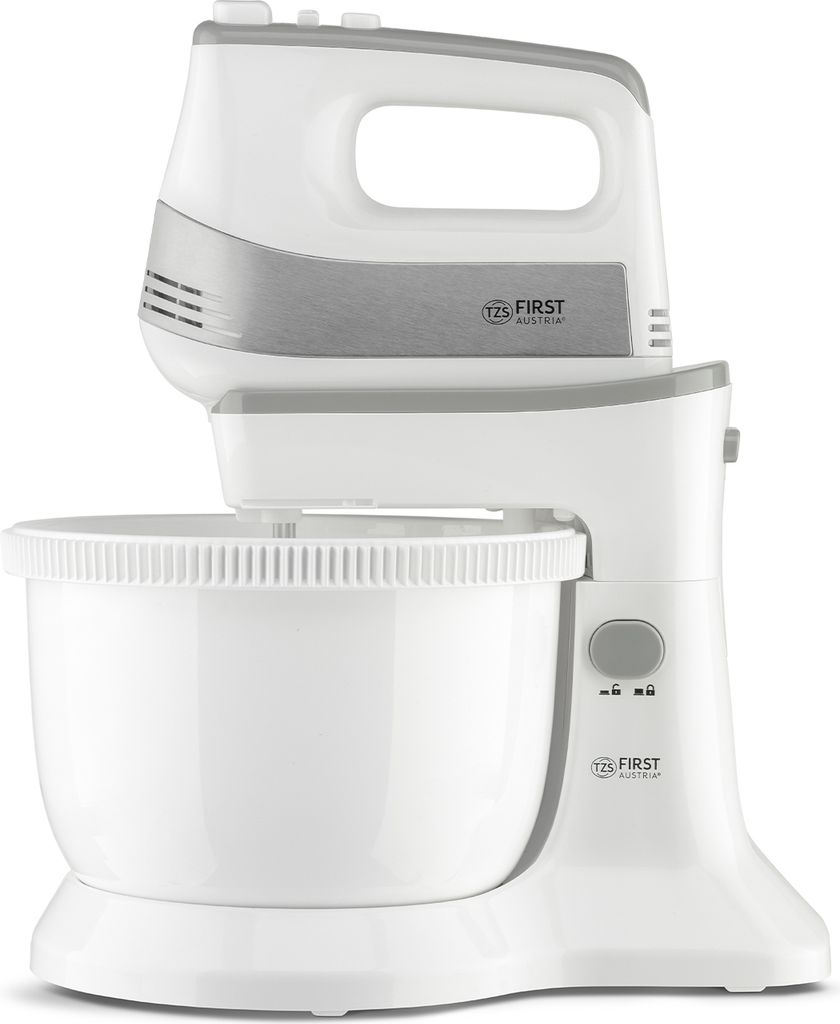 TZS First Austria Handmixer mit 3,5L Kunststoffschüssel mit Automatikantrieb, 500W, 5 Geschwindigkeiten, Turbofunktion, inkl. Knethaken und Rührb...
