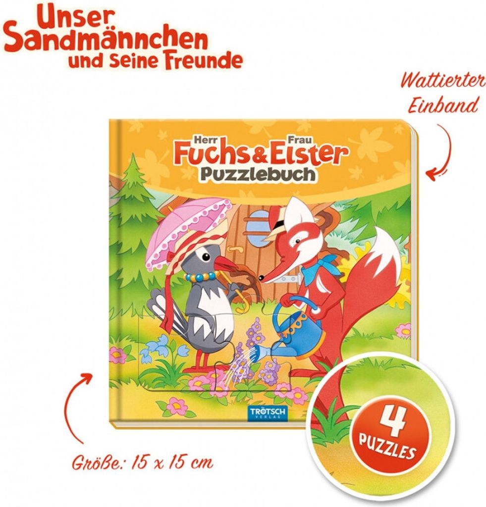 Trötsch Unser Sandmännchen Puzzlebuch mit 4 Puzzle Fuchs und Elster