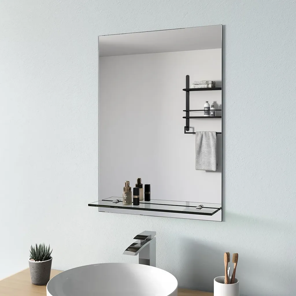 S'AFIELINA Specchio da bagno con mensola 70 × 50 × 1,0 cm (A × L × P) Specchio con mensola Specchio da parete per bagno con scaffale