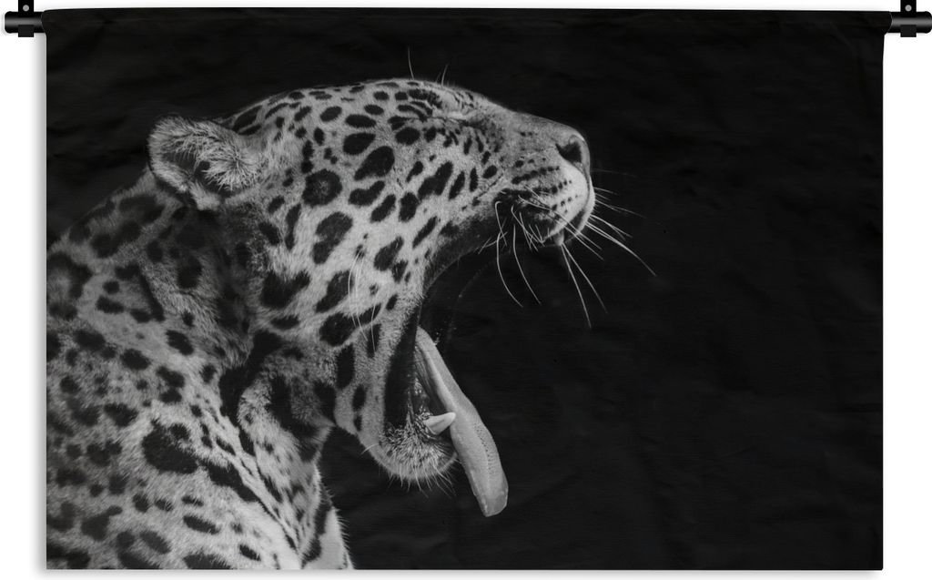 MuchoWow Wandteppich Wandbehang Jaguar - Tier - Schwarz - Weiß 120x80 cm Tapisserie Dekoration Wandtuch - Wanddekorationen - Wandtücher