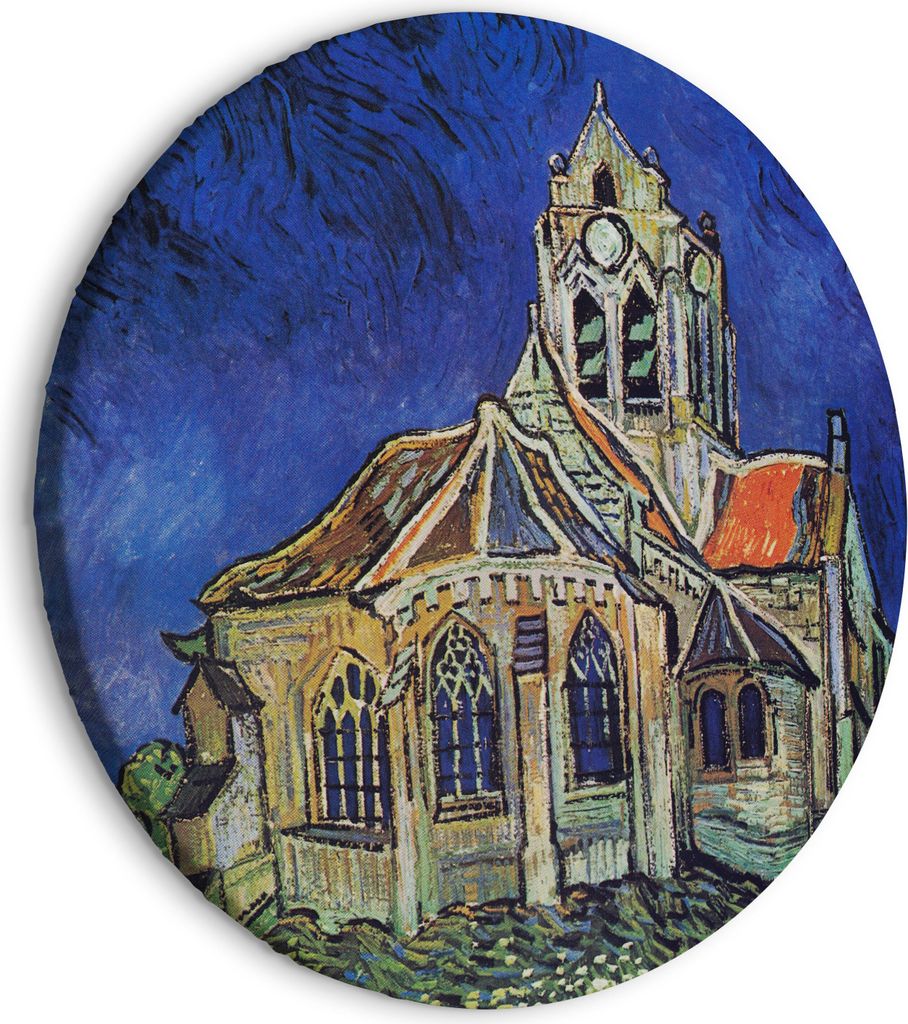 Italienischer Leinwand Rundes Bild - The Church at Auvers (Vincent van Gogh) 60x60 cm Reproduktionen l-G-10019-bc-a