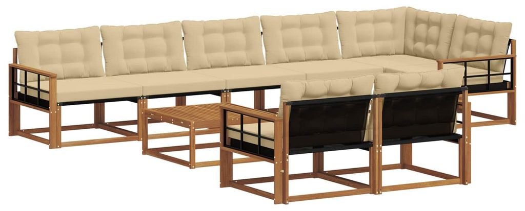 vidaXL Outdoor-Sofagarnitur mit Kissen 9 pcs Natur und Beige