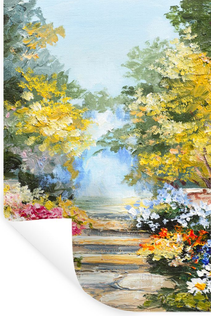 MuchoWow Wandtattoo Wandsticker Wandaufkleber Malerei - Blumen - Natur - Ölfarbe 40x60 cm Selbstklebend und Repositionierbar - Wierderverwendbar...
