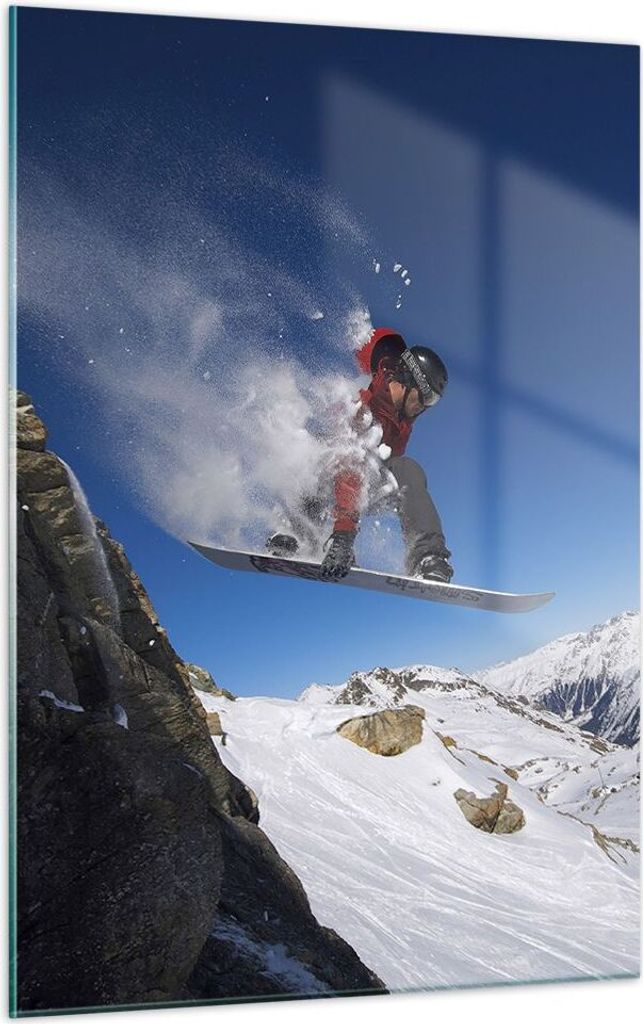Bilder auf glas - Einteilig - Snowboard Winter Berg Gipfel - 50x70cm - Glasbilder - Wandbilder - Bilder - Wanddekoration aus Glas - Glas Bilder - W...