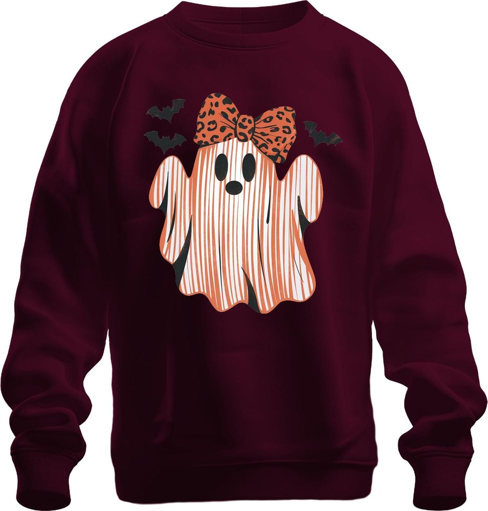 Halloween Geist Süßer Leopardenschleife Kinder Mädchen Gestreift Uni Sweatshirt Pullover, Burgundy, XXL