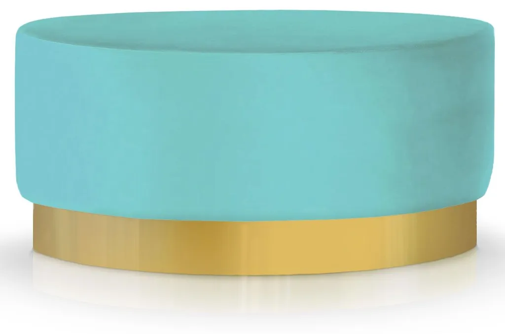 MENZZO Pouf Rond Daisy en Velours Menthe avec Pied Or Élégant