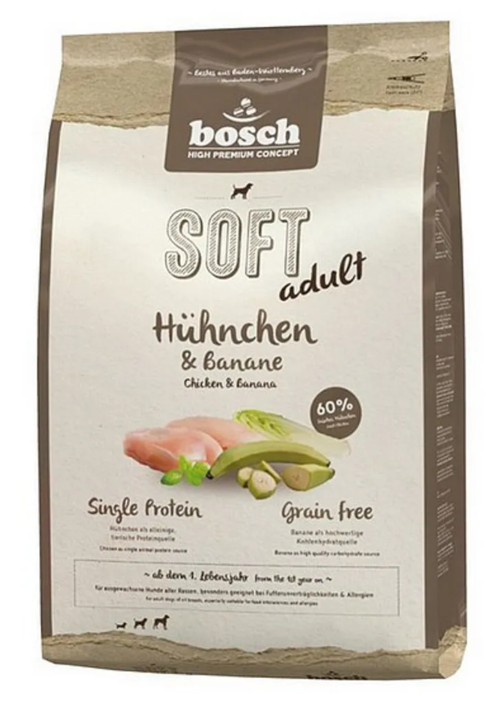 Bosch HPC Soft Pollo e Banana 1kg: Alimento Monoproteico Alta Digeribilità