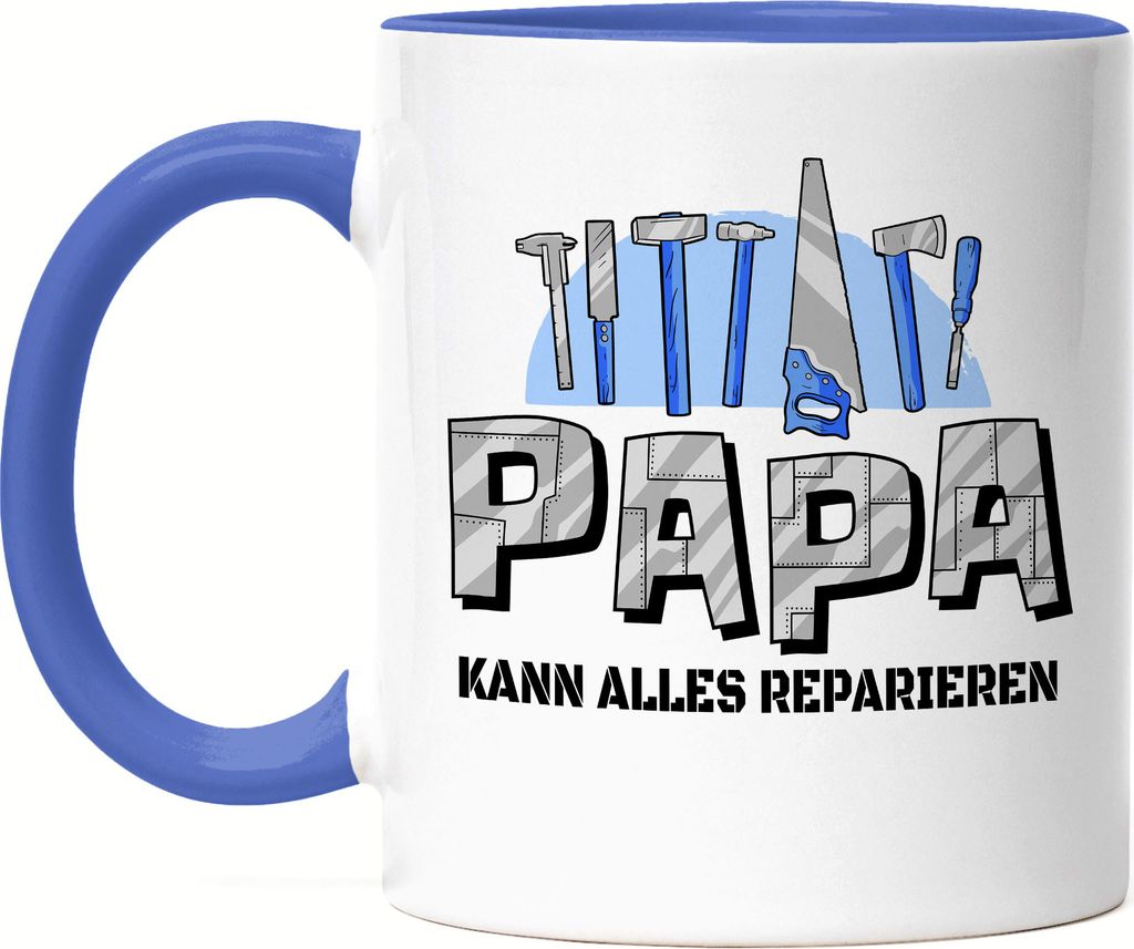 Papa Kann Alles Reparieren Tasse Blau Spruch Vatertag Geschenkidee Bester Papa