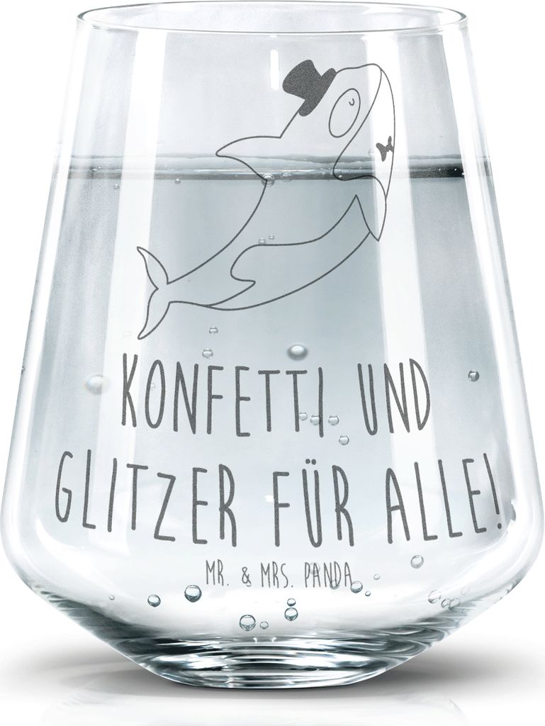 Mr. & Mrs. Panda Wasserglas Orca Zylinder - Transparent - Geschenk, Becherglas, Meer, Glückwunsch, Konfetti, Geburtstag, Glasbecher, Narwal, Dekog...