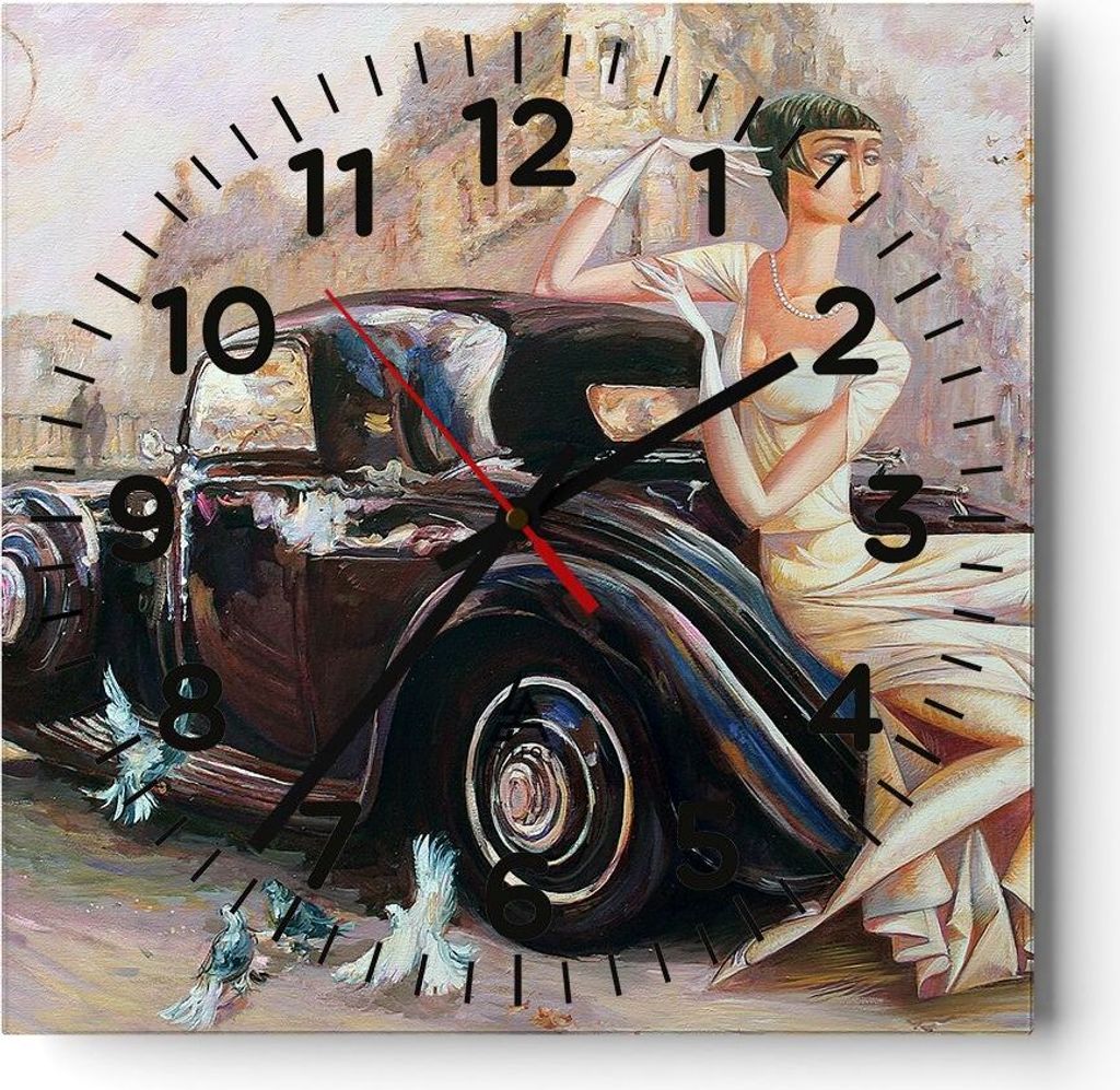 Wanduhr - Quadrat - Glasuhr - frau retro stil - 40x40cm - Schleichendes Uhrwerk - Lautlos - zum Aufhängen bereit - Dekoration Modern - Wanddekorat...