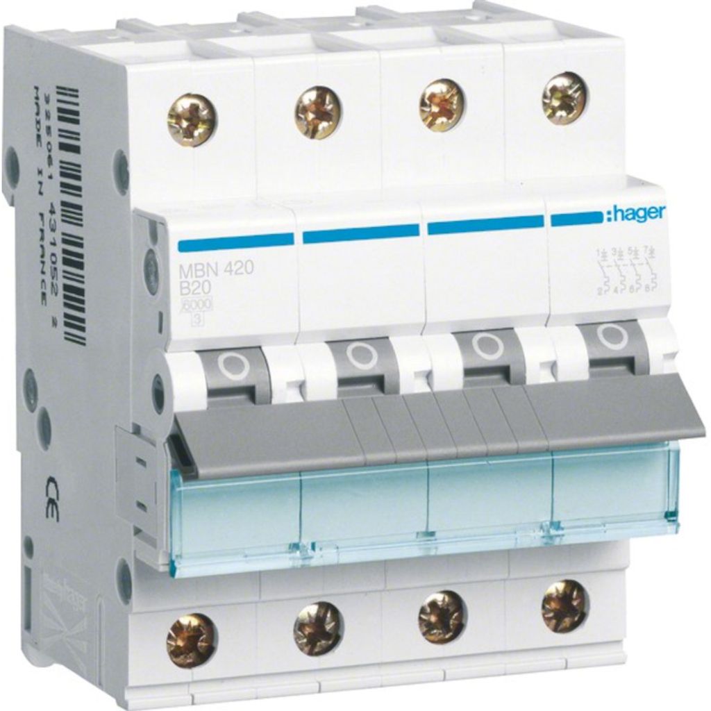 Hager Leitungsschutzschalter 4pol. B-20A, 6kA MBN420 Produktbild 