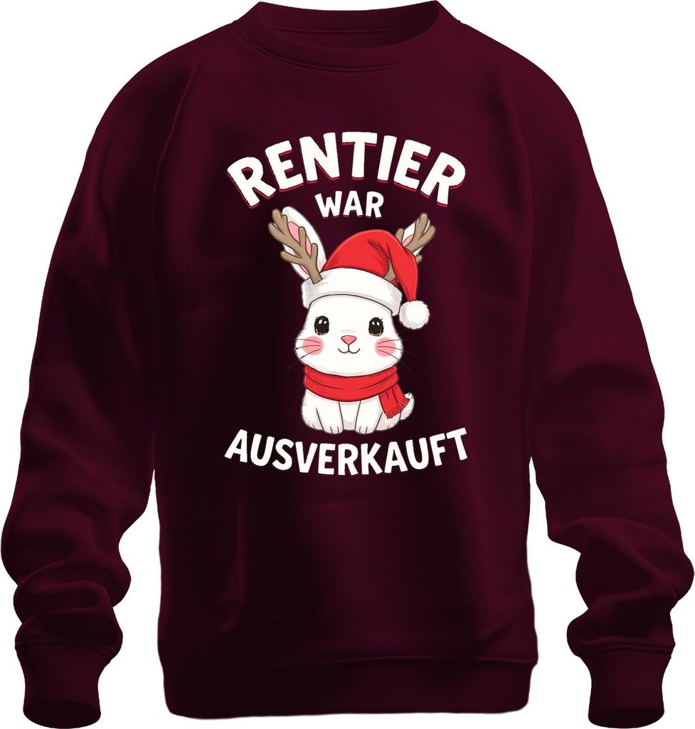 Rentier war t Weihnachten Häschen niedlich lustig Uni Sweatshirt Pullover, Burgundy, XL