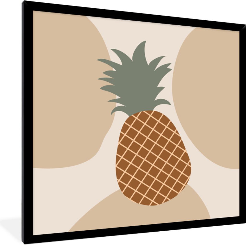 MuchoWow Gerahmtes Poster Obst - Pastell - Ananas - Sommer 40x40 cm - Poster mit Schwarzem Bilderrahmen Wandposter Rahmen Foto Bilder - Mit Rahme...