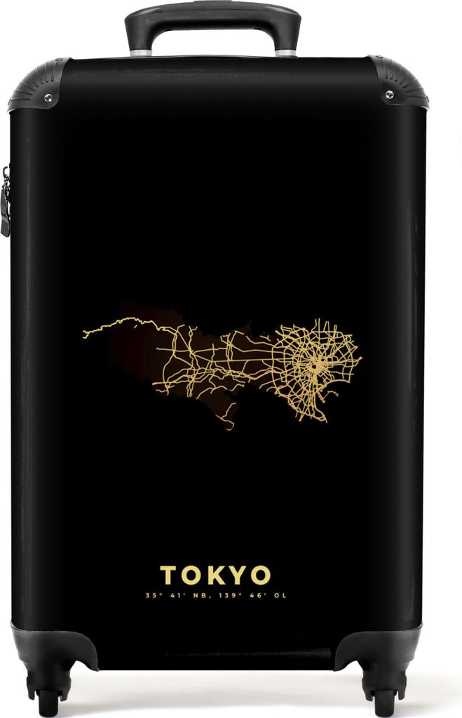 NoBoringSuitcases.com Koffer Handgepäck Trolley Rollkoffer Kleine Reisekoffer mit 4 Rollen - Karte - Stadtplan - Gold - Tokio - Japan - Cabin Si...