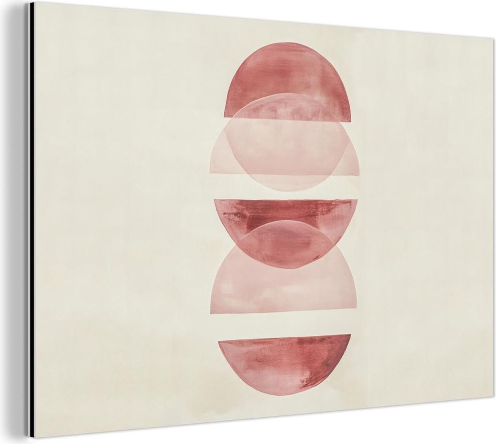 MuchoWow Wanddekoration Metall Metallbild Wandkunst 150x100 cm Minimalistisch - Kreise - Rosa MuchoWow Aluminium Gemälde - Alu Dibond Bild