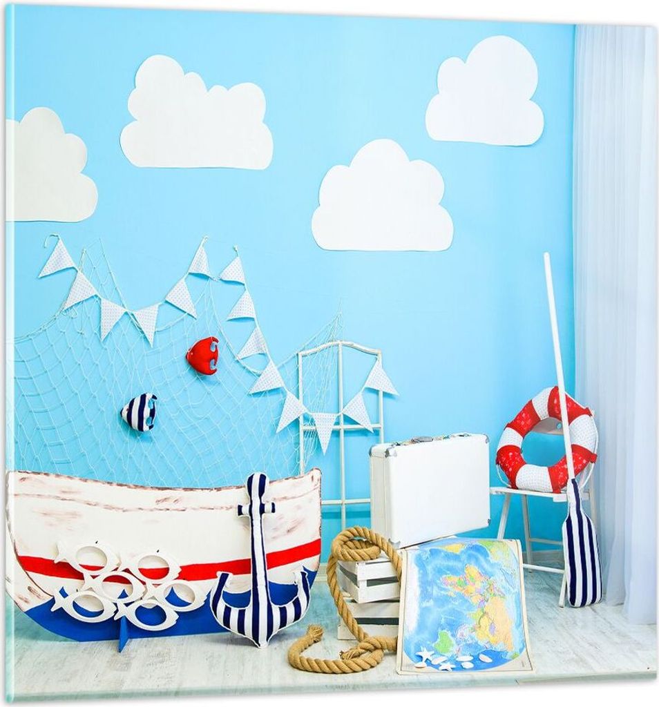 Bilder auf glas - Boot Anker Wolken Junge - 70x70cm - Glasbilder - Wandbilder - Kunstdruck - zum Aufhängen bereit - Wanddekoration aus Glas - Glas...