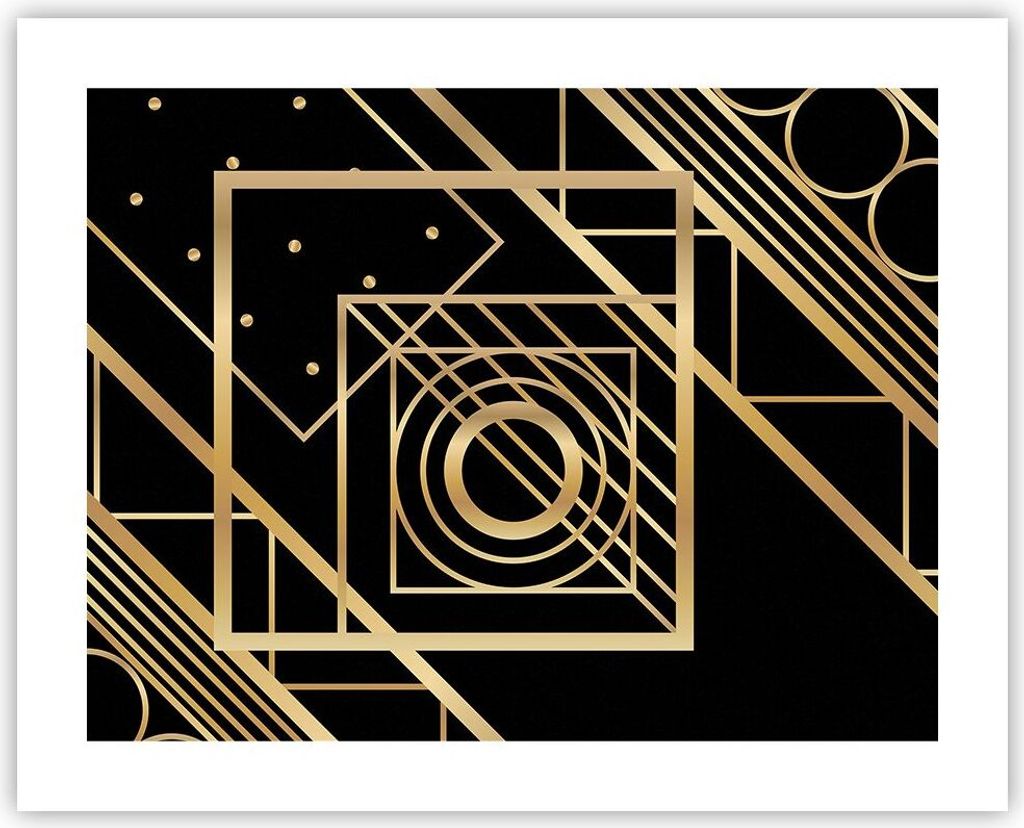 Poster - Poster ohne Rahmen - Abstraktion Quadrat Gold - 50x40 cm - Wand Bild - Wanddeko - Wandbilder - Kunstposter - Wandposter - Bilder - Kunstdr...
