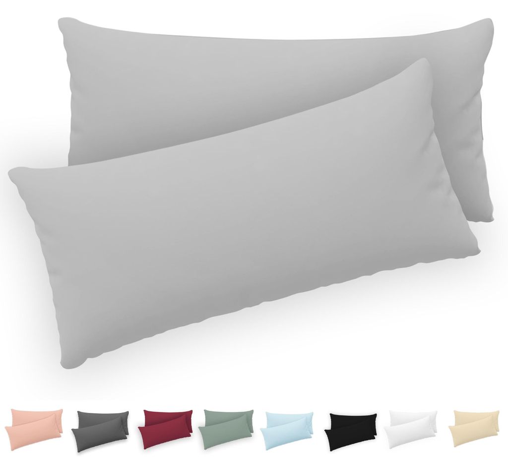 Kissenbezug 40x80 (2er-Set) – 100 % Jersey-Baumwolle, 150 g/m² – Grau – Für Kissenbezüge der Größe 40x80 cm – Kissenbezug – Kissenbe...