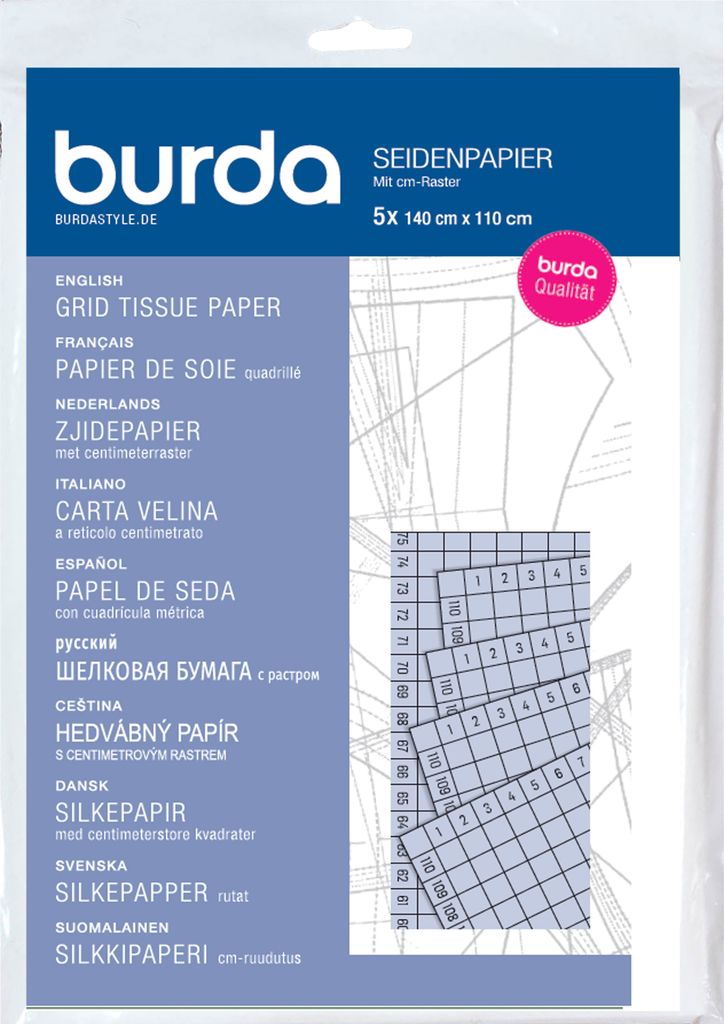 burda style Seidenpapier mit cm-Raster 110 cm x 140 cm Nähzubehör Schnittmusterpapier